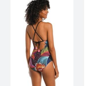NWOT La Blanca Sunlit Soirée High-Neck Keyhole One-Piece Swimsuit Size 8